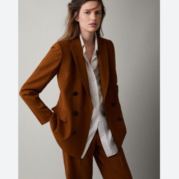 ❌SOLD ❌MASSIMO Dutti Double Breasted Wool Blazer Brown size 10 - Picture 2 of 11